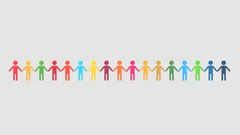 SDG image, loop animation of people of SDG 17 colors holding hands and raising Stock Footage 179850934