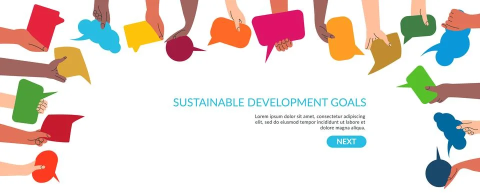 SDGs development goals environment. Hands exchange ideas and holding speech Stock Illustration