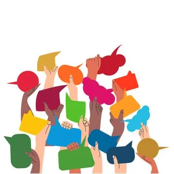 SDGs development goals environment. Hands exchange ideas, holding speech bubble Stock Illustration