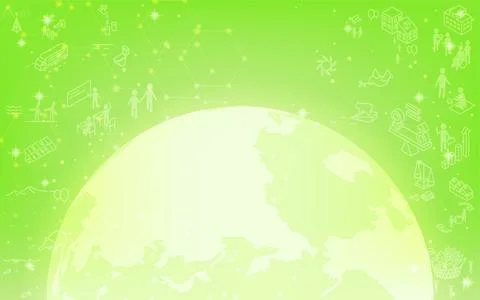 SDGs, green background eco-image with glowing earth and SDGs goal icon, shining Stock Illustration