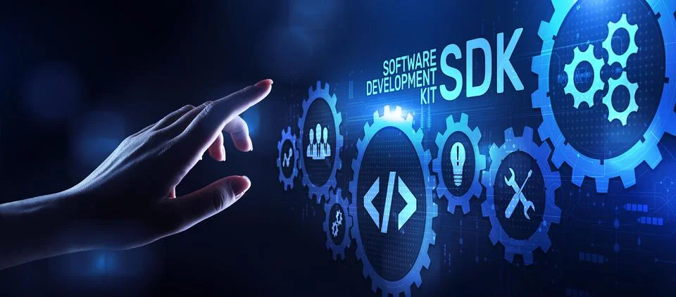 SDK Software development kit programming technology concept on virtual screen Stockfoto's