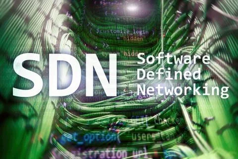 SDN, Software defined networking concept on modern server room background. 스톡 일러스트