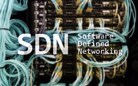 SDN, Software defined networking concept on modern server room background. Illustrazione stock