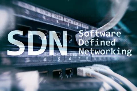 SDN, Software defined networking concept on modern server room background. Stock Illustration