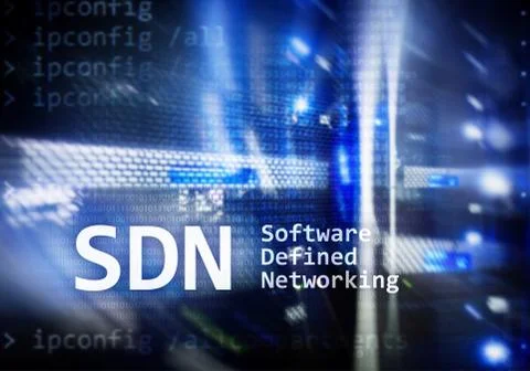 SDN, Software defined networking concept on modern server room background. Illustrazione stock