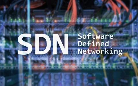 SDN, Software defined networking concept on modern server room background. Stockillustratie