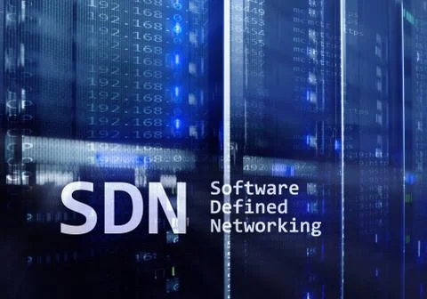 SDN, Software defined networking concept on modern server room background. Stock Illustration