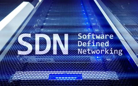 SDN, Software defined networking concept on modern server room background. Stock Illustration
