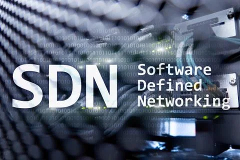 SDN, Software defined networking concept on modern server room background. Illustrazione stock
