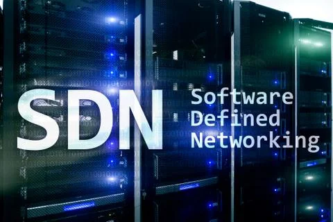 SDN, Software defined networking concept on modern server room background. Illustrazione stock