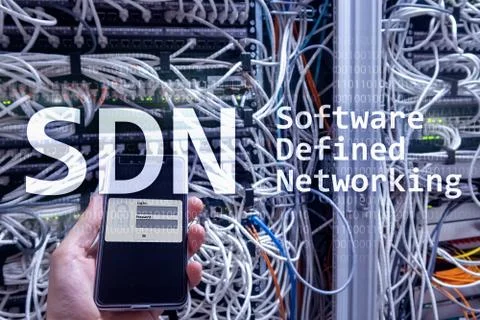 SDN, Software defined networking concept on modern server room background. Illustrazione stock