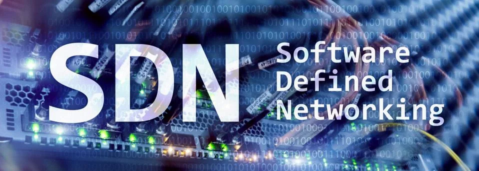 SDN, Software defined networking concept on modern server room background. Illustrazione stock
