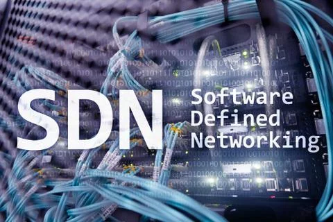 SDN, Software defined networking concept on modern server room background. Stock Photos