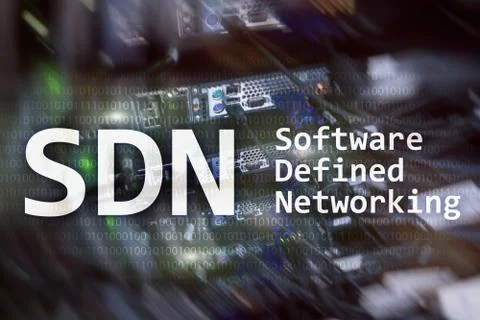 SDN, Software defined networking concept on modern server room background. Foto stock