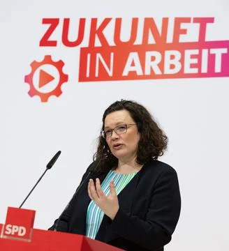 SDP presser on future in work, Berlin, Germany - 18 Mar 2019 Stock Photos