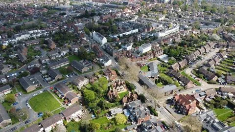 SE facing view overlooking housing estate in Canterbury, Kent Stock Photos