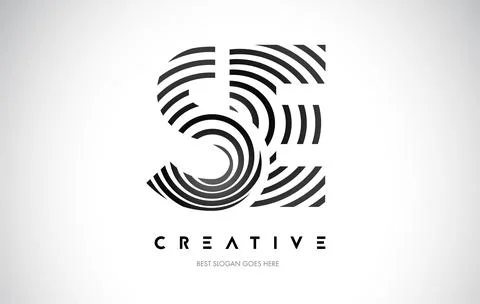 SE Lines Warp Logo Design. Letter Icon Made with Black Circular Lines. Stock Illustration