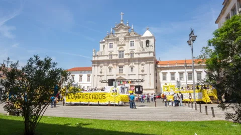 Se Nova Cathedral at Queima das Fitas 2015, Coimbra, Portugal - Hyperlapse Stock Footage 130345828