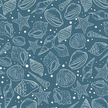 Sea abyss with seashell seamless pattern 스톡 일러스트