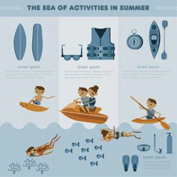 The sea of activities in summer vector set Stock Illustration