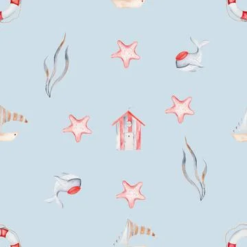 Sea adventure seamless pattern. cute pattern in nautical style for children's Stock Illustration