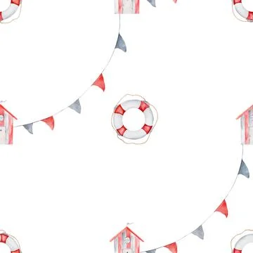 Sea adventure seamless pattern. cute pattern in nautical style for children's Stock Illustration