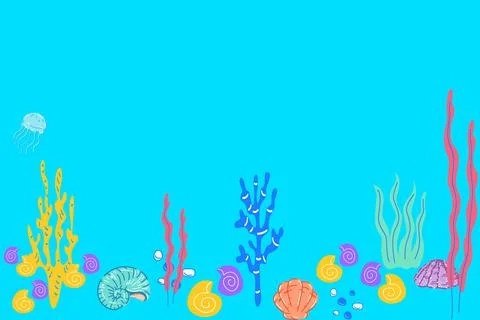 Sea - algae, snails, shells, jellyfish Stock Illustration