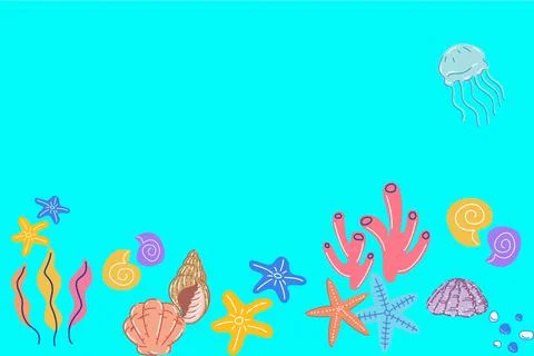 Sea - algae, snails, shells, jellyfish Stock Illustration