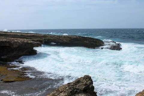 The sea is always rough here on the rocks of the Boca Tabla nature reserve Stock Photos