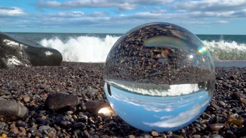 Sea and beach view through a glass ball Video stock 120061496