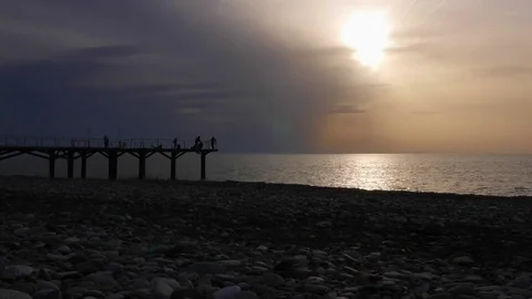 Sea  and the Bridge Before Sunset 스톡 동영상 76609499