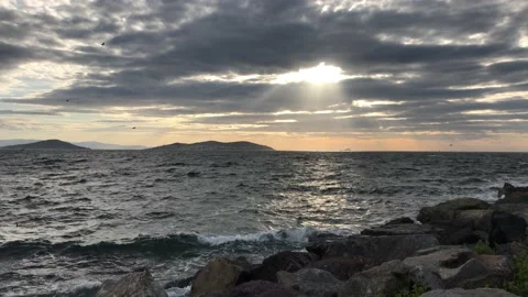 Sea and cloudy sunset Stock Footage 145898752