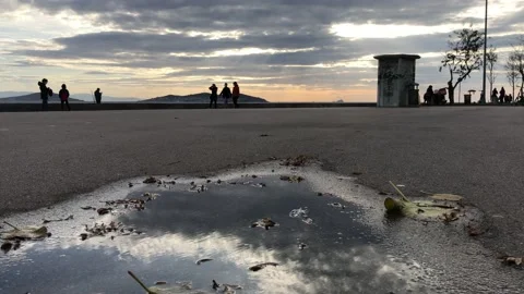 Sea and cloudy sunset Video stock 145898788