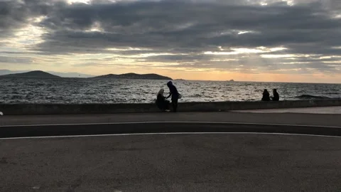 Sea and cloudy sunset Video stock 145898918