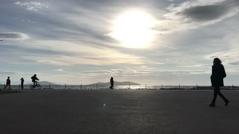 Sea and cloudy sunset Video stock 145899090