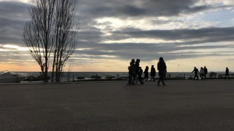 Sea and cloudy sunset Video stock 145899752