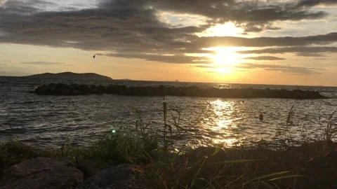 Sea and cloudy sunset Video stock 145900265