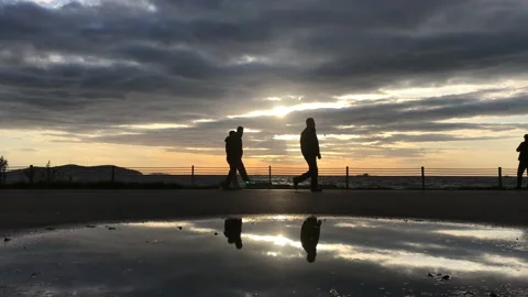 Sea and cloudy sunset Video stock 145900618