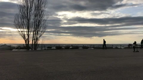 Sea and cloudy sunset Stock Footage 145901213