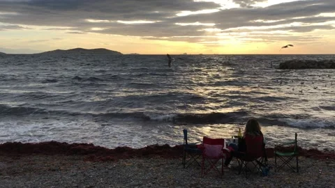 Sea and cloudy sunset Stock Footage 145902595