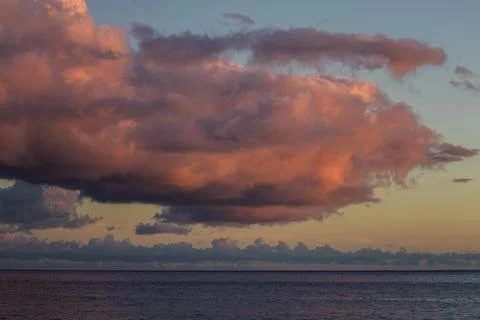 Sea and dramatic cloud atmosphere evening light sunset Paul do Mar Madeira Stock Photos