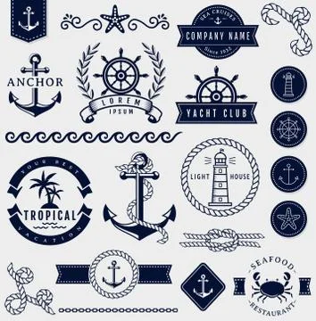 Sea and nautical design elements. Vector set. Stock Illustration