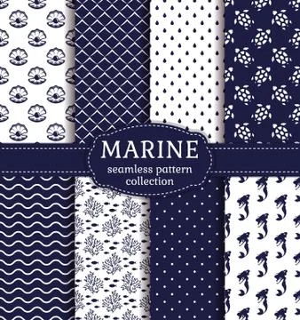 Sea and nautical seamless patterns set. Illustrazione stock