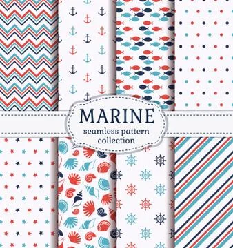Sea and nautical seamless patterns set. Stock Illustration