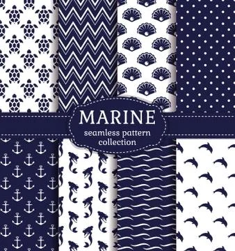 Sea and nautical seamless patterns set. Illustrazione stock