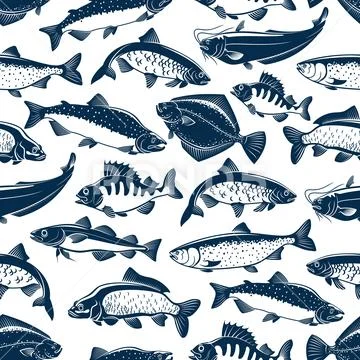 Sea and ocean fishes seamless pattern background Stock Illustration