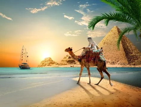 Sea and Pyramids Stock Photos