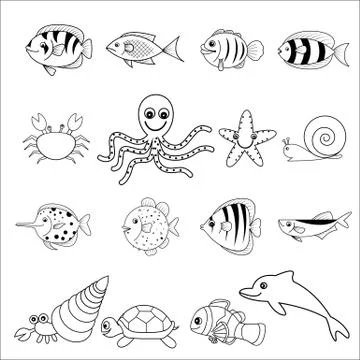 Sea and shell animals Stock Illustration