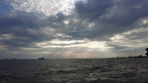 Sea and ships under dramatic sky Stock Footage 160624851