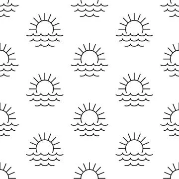 Sea and sun. Pattern. Seamless vector illustration. Line. Flat. Stock Illustration